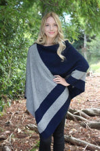 Load image into Gallery viewer, 9769 Cosset Poncho - Asymmetrical poncho with geometric pattern in contrast colour.  Textured knit structure feature in contrast panel.  Generous size - one of our larger poncho options
