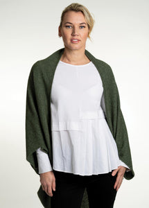 Possum and Merino  KO756 Moss Stitch Shrug - This lightweight yet warm shrug can be worn two different ways - simply turn the garment upside down to create a different style.  A very versatile piece and great for layering.  One Size.   Made proudly in New Zealand from a premium blend of 40% possum fur, 50% merino lambswool & 10% mulberry silk.  