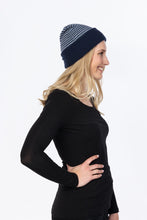 Load image into Gallery viewer, Black  Possum and Merino  NX397 Double Layer (Reversible) Beanie - ﻿Double Layer Beanie which can be worn 2 ways.  It is reversible - one side is striped and the other is plain 