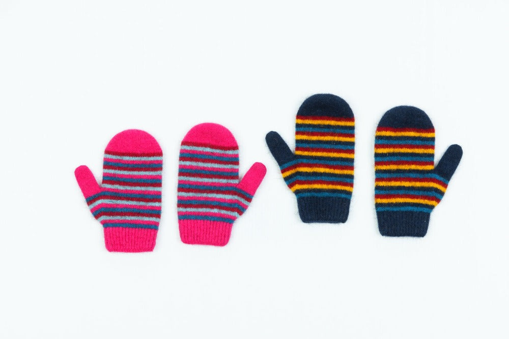 Possum & Merino  NX708 Striped Mittens - These striped mittens are a super soft and colourful accessory for the cooler months. It's practical design suits a variety of ages. Can be worn on it's own, or with it's matching accessories.