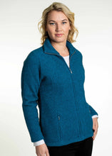 Load image into Gallery viewer, Possum and Merino  KO760 Textured Zip Jacket - This jacket is very similar to style KO478 but has more length in the body with textured side panels and collar.  The zip pockets are incorporated into the seems and the front of the garment is fully lined with merino jersey knit.  This Garment also features shaping in the front and side-seams for a flatting fit. 