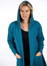 Load image into Gallery viewer, Possum and Merino  TR1019 Hooded Longline Cardigan - This long, hooded, cardigan is a great winter wardrobe staple.  It features ribbed sleeves and patch pockets.  Made proudly in New Zealand from a premium blend of 25% possum fur, 65% merino &amp; 10% silk.