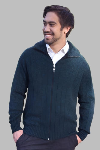 Possum and Merino  Z808 Men's Full Zip Jacket - Men's ribbed full zip jacket with collar. Worn open or zipped up for extra warmth.