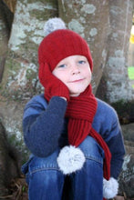Load image into Gallery viewer, Possum and Merino  CK617 Cottontail Beanie - Functional rib with a silver rabbit fur pompom.  Available in bright shades.  Suitable for children from 6 months to 10 years of age.  Simply roll the cuff to suit a smaller child.