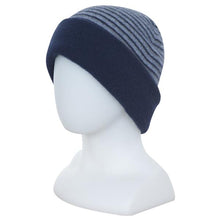 Load image into Gallery viewer, Twilight  Possum and Merino  NX397 Double Layer (Reversible) Beanie - ﻿Double Layer Beanie which can be worn 2 ways.  It is reversible - one side is striped and the other is plain 