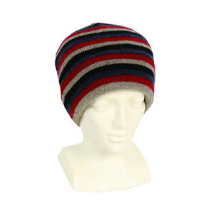 9952 Multi Striped Beanie - Double thickness multi coloured striped beanie with turnback.